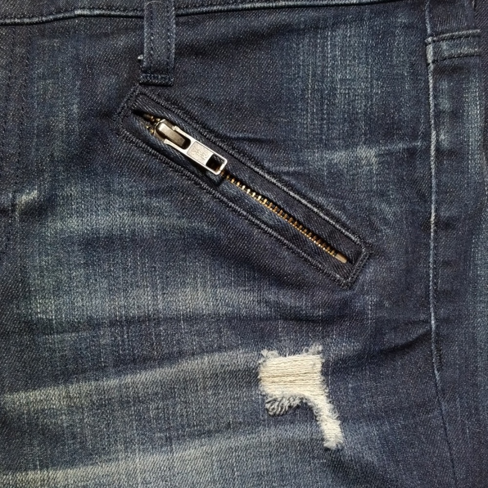Current Elliott Silverlake Zip Datk Blue Distressed Skinny Moto Jeans Size 26 - Picture 7 of 8